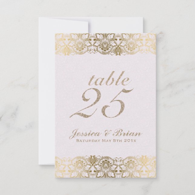 Gold Lace & White Wedding Table Number (Front)