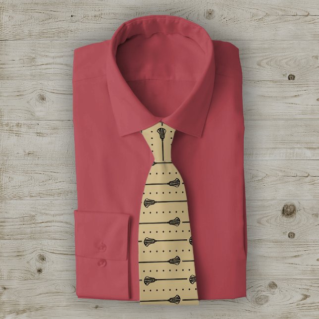 Gold Lacrosse Black Sticks & Dotted Lines Pattern Tie (Creator Uploaded)