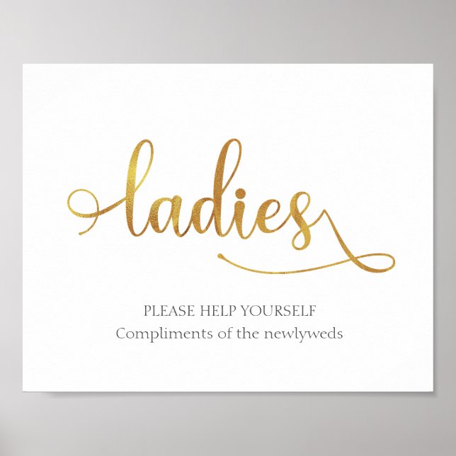 Gold Ladies Wedding Bathroom Basket Sign (Front)