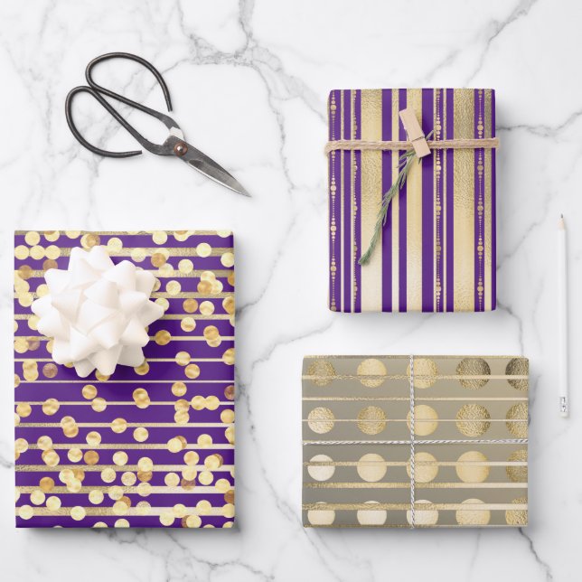 Gold lapis confetti stripes elegant formal pattern wrapping paper sheet (Front)