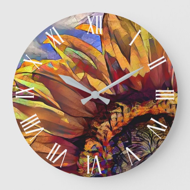 Gold Large Sunflower Elegant Collection Large Clock (Front)