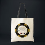 Gold Las Vegas Casino Poker Chip Birthday Tote Bag<br><div class="desc">This golden and white poker chip style tote bag would make a perfect gift for your birthday guests to carry through the night of gambling or a weekend in Las Vegas. Personalise the design with your name and birthdate # in black in the centre, and your text in a goldish...</div>