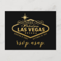 Gold Las Vegas Sign Wedding RSVP Response Postcard