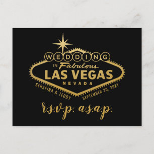 Gold Las Vegas Sign Wedding RSVP Response Postcard