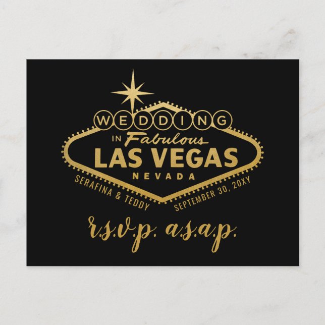 Gold Las Vegas Sign Wedding RSVP Response Postcard (Front)
