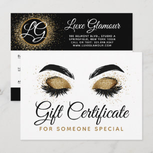Gold Lash Brow Bar Beauty Gift Certificate Card