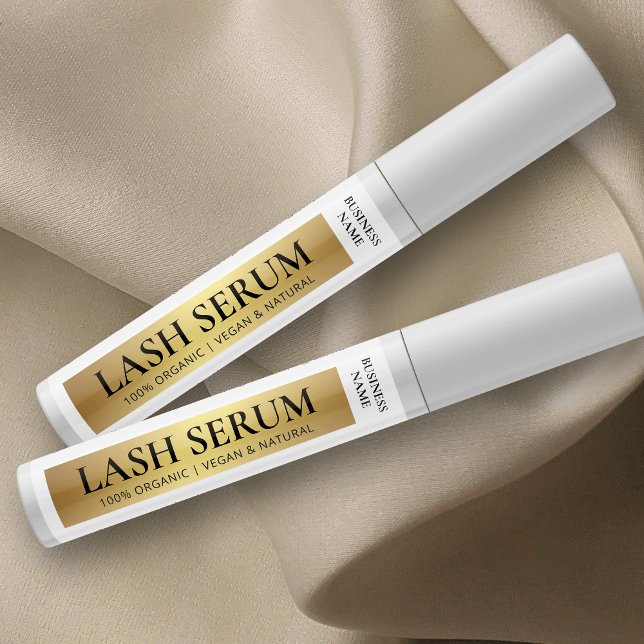 Gold Lash Serum Mascara Cosmetic Tube Label (Elegant white and gold effect cosmetic wand tube wrap around label with fully editable text)