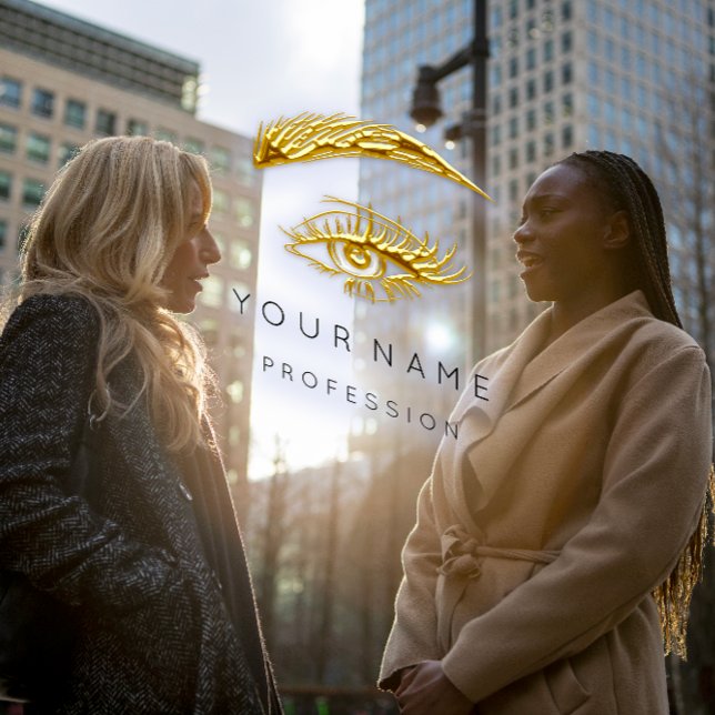  Gold Lashes Brows Makeup Logo White  Business Card (Gold Lashes Brows Makeup Logo White Business Card)