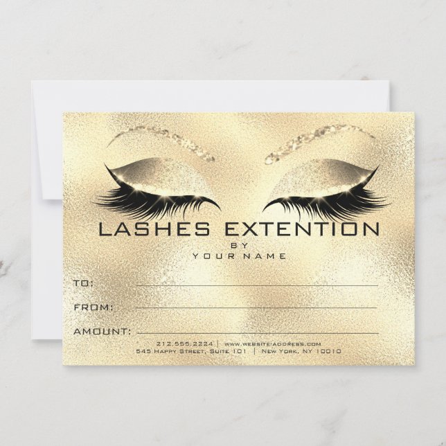 Gold Lashes Extention Makeup Certificate Gift (Front)