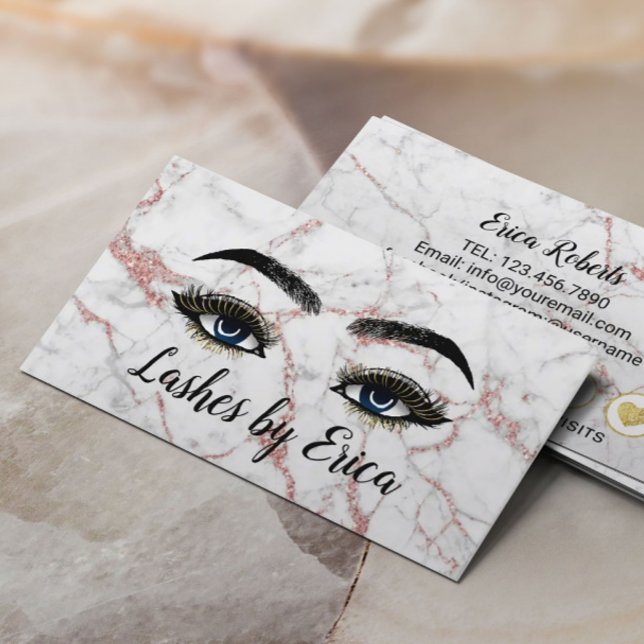 Gold Lashes Makeup Artist Rose Gold Marble Loyalty Card (Creator Uploaded)