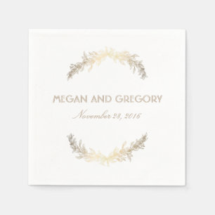 Gold Laurel Elegant White Wedding Napkin