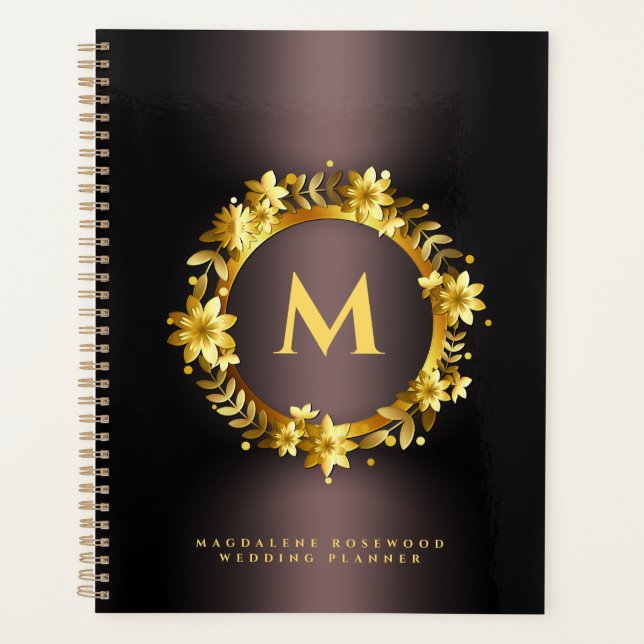 Gold Laurel Leaf Carving Frame | Name Initial Planner (Front)