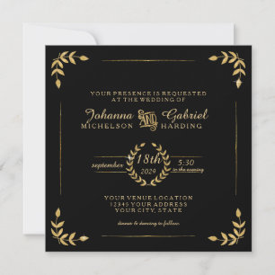 Gold Laurel Leaf Typography Modern Simple Wedding Invitation