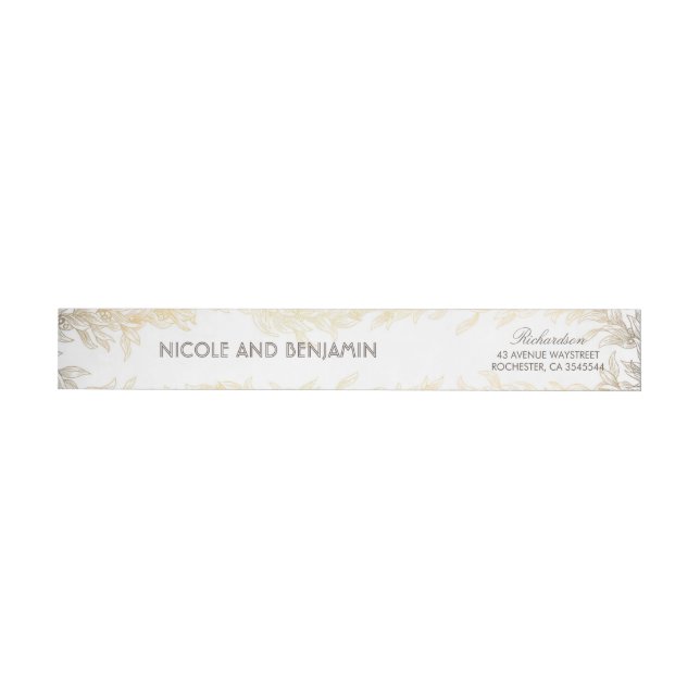Gold Laurel Leaves Wedding Wrap Around Label (Individual)