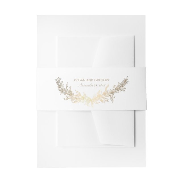 Gold Laurel Olive Leaves Wreath Elegant Wedding Invitation Belly Band (Front Example)