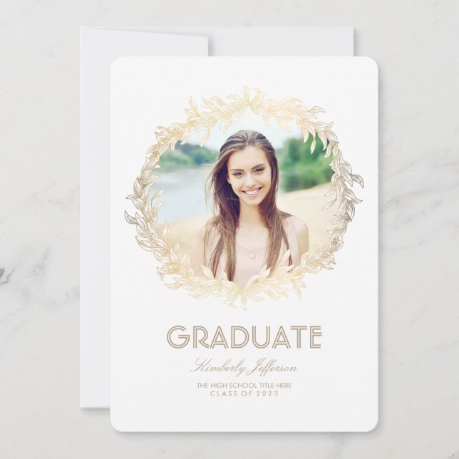 Gold Laurel Photo Graduation Party Invitation (Front)