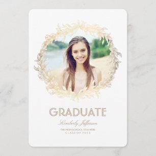Gold Laurel Photo Graduation Party Invitation