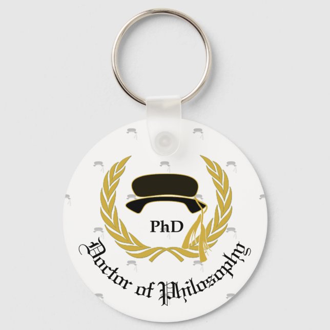 Gold Laurel Wreath Beefeater PhD Graduation Cap Key Ring (Front)