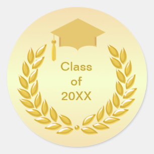 Gold Laurel Wreath Class of 20XX Graduation  Classic Round Sticker