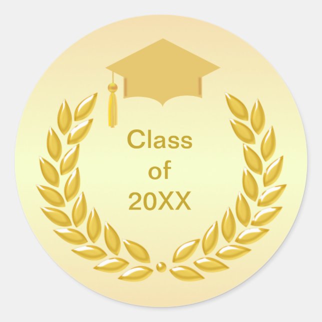 Gold Laurel Wreath Class of 20XX Graduation  Classic Round Sticker (Front)