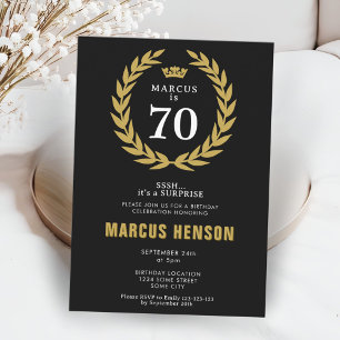 Gold Laurel Wreath Crown 70th Birthday Surprise Invitation