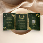 Gold Laurel Wreath Leaves Olive Green Wedding Tri-Fold Invitation<br><div class="desc">Amaze your guests with this elegant all in one wedding invite featuring beautiful gold leaves branch with QR Code for online RSVP. Simply add your event details on this easy-to-use template and adorn this card with your favourite photo to make it a one-of-a-kind invitation.</div>
