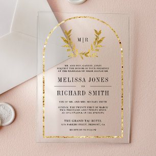 Gold Laurel Wreath Leaves Wedding Acrylic Invitations