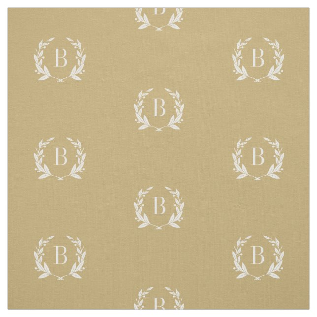 Gold Laurel Wreath Monogram Fabric (Swatch)