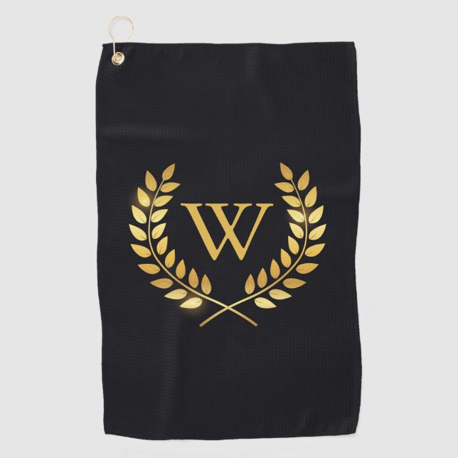 Gold Laurel Wreath Monogram Golf Towel (Front)