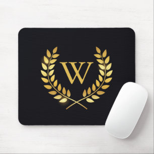 Gold Laurel Wreath Monogram Mouse Pad