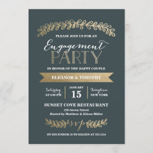 Gold Laurels Slate Engagement Party Invitation