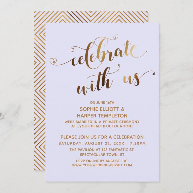 Gold Lavender Celebrate with Us Post-Wedding Party Invitation (Front/Back)