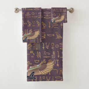 Gold Lavender Egyptian Princess Hieroglyphs  Bath Towel Set
