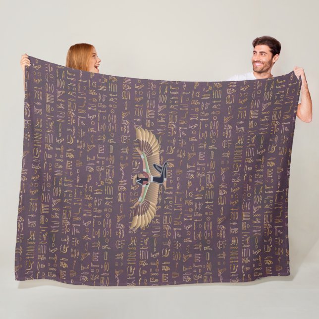 Gold Lavender Egyptian Princess Hieroglyphs  Fleece Blanket (In Situ)
