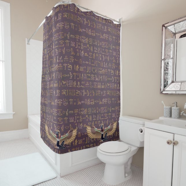 Gold Lavender Egyptian Princess Hieroglyphs  Shower Curtain (In Situ)