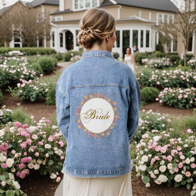 Gold Lavender Flowers Floral Chic Elegant Wedding Denim Jacket (Wedding Back)