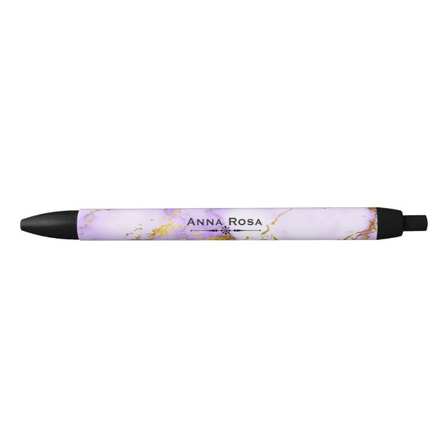 * Gold Lavender Marble Chic Popular Black Ink Pen (Front)