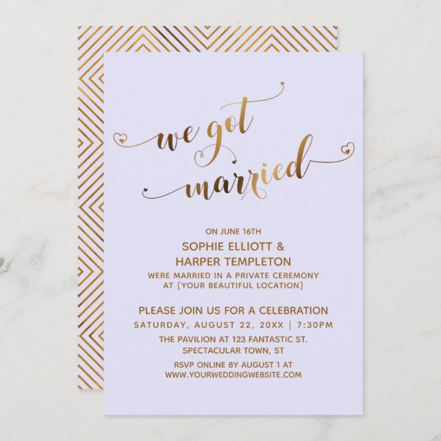 Gold & Lavender We Got Married Post-Wedding Party Invitation (Front/Back)