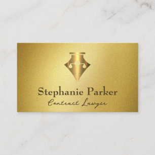 Gold Law Fountain Pen Logo Gold Background Business Card