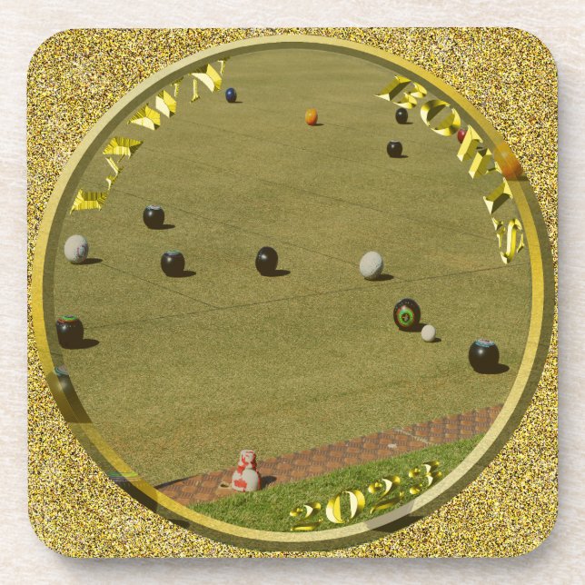 Gold Lawn Bowls 2023 Designed Coin, Hard Coasters (Front)