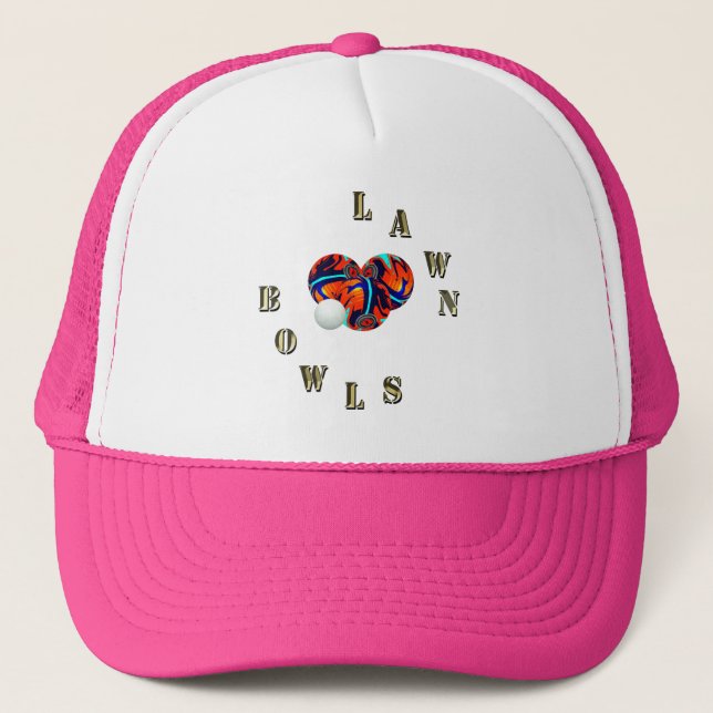 Gold Lawn Bowls Lettering And Bowls, Hat (Front)