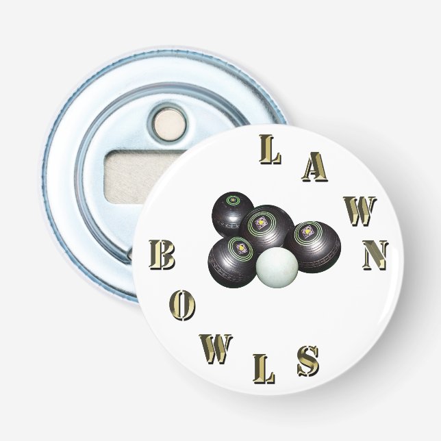 Gold Lawn Bowls Name With Bowls, Bottle Opener (Front)