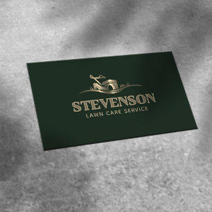 Gold lawn mower logo mowing business card
