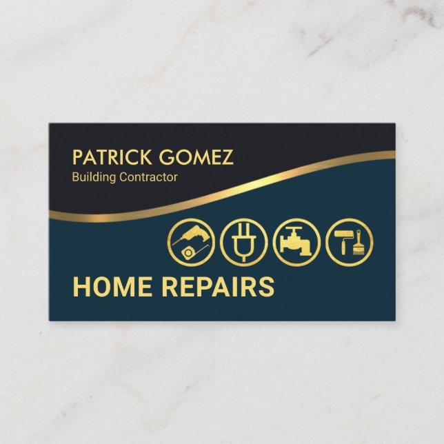 Gold Layer Waves Gold Handyman Tools Business Card (Front)