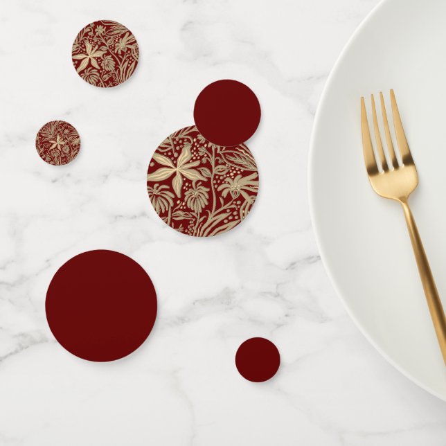 Gold Lazy Floral Pattern on Deep Red Confetti (Group)