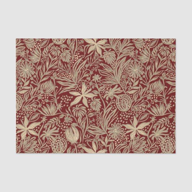 Gold Lazy Floral Pattern on Deep Red Tissue Paper (Front)