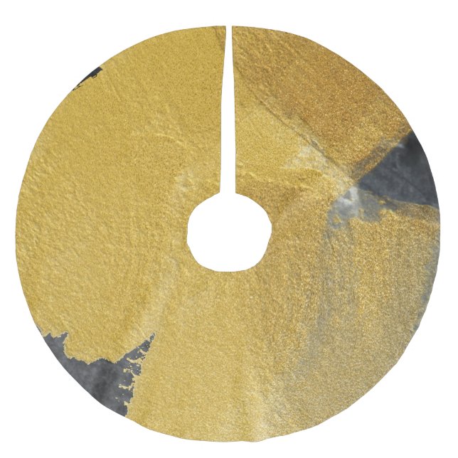 Gold leaf, abstract black design brushed polyester tree skirt (Front)