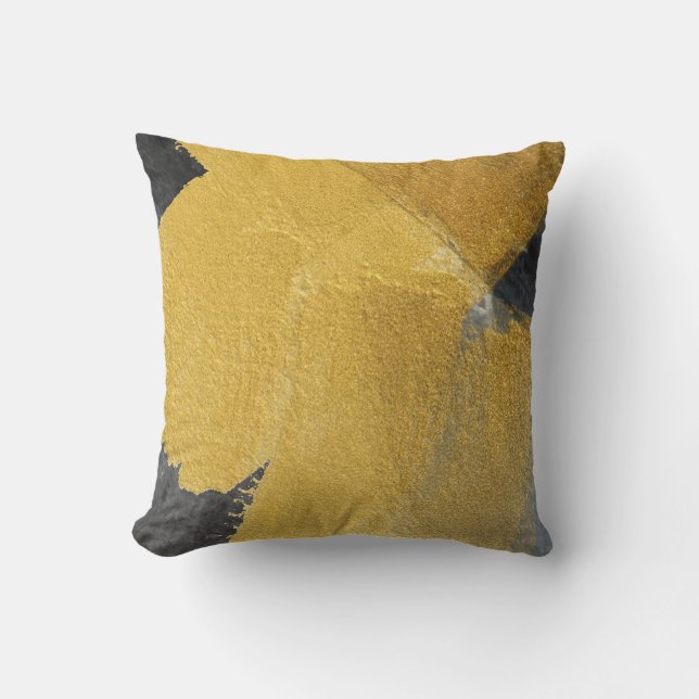 Gold leaf, abstract black design cushion (Front)
