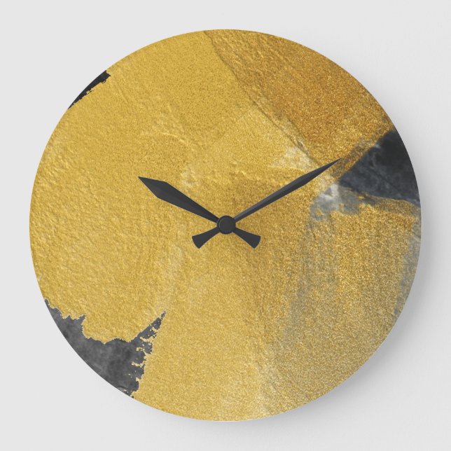 Gold leaf, abstract black design large clock (Front)