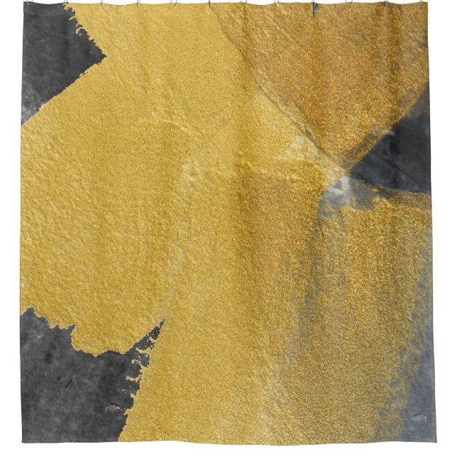 Gold leaf, abstract black design shower curtain (Front)